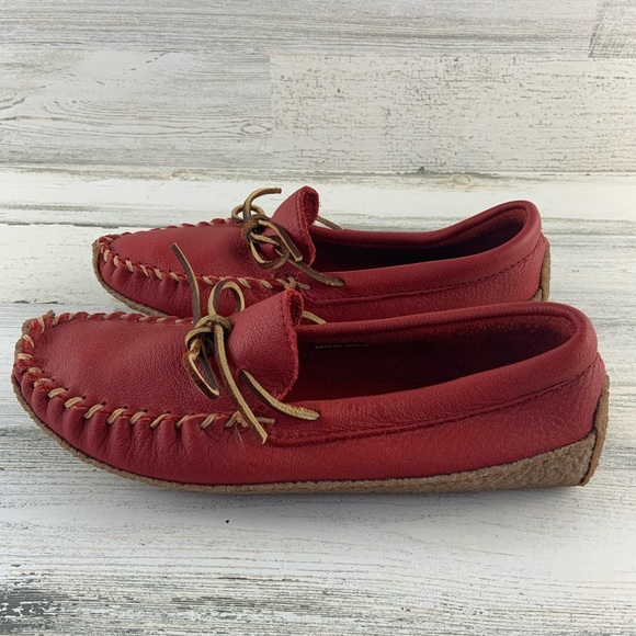 red leather moccasins
